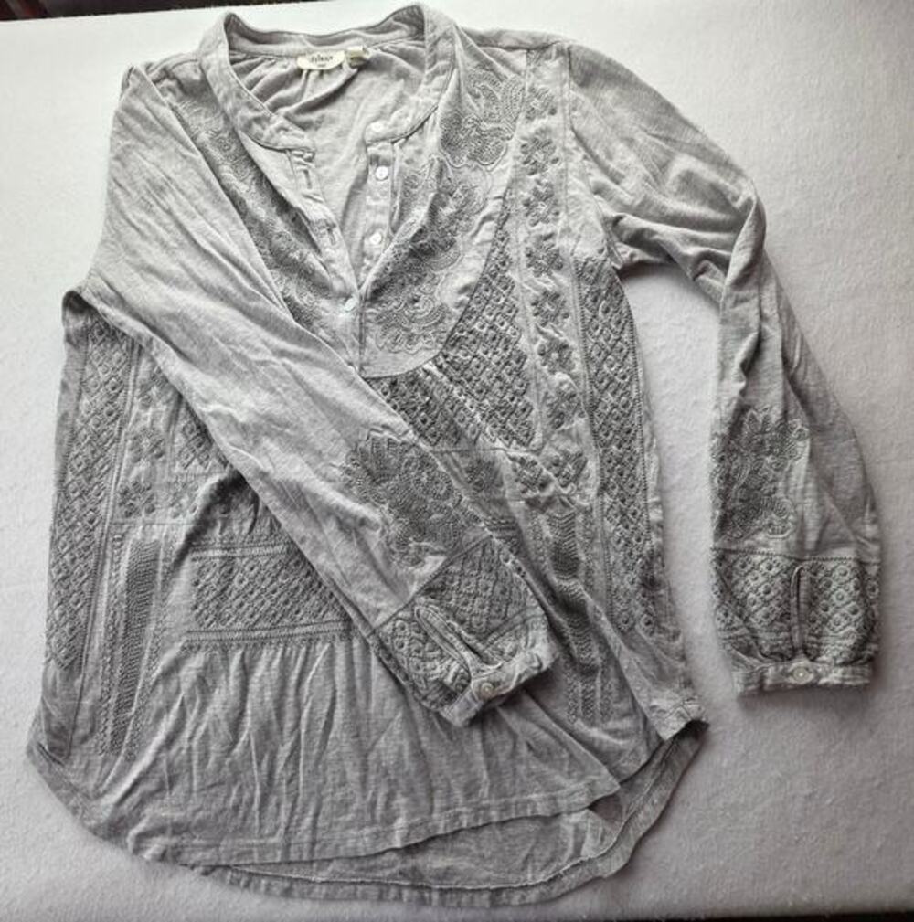 Dylan Gray Embroidered Boho Coastal Button Blouse Size Small